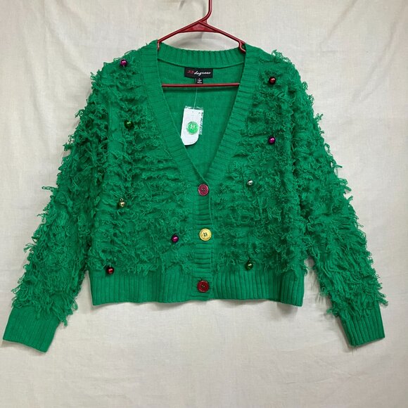 33 Degrees Women's Small Green Loop Christmas Festive Graphic Cardigan Sweater - Picture 4 of 12